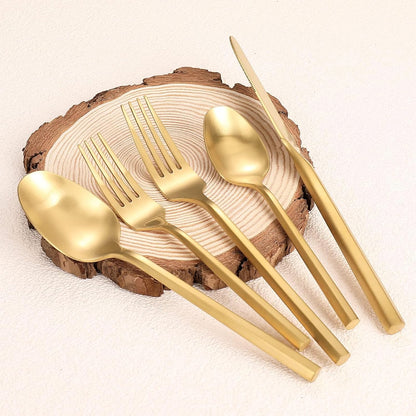 Matte Silverware Set Gold Flatware Set with Hexagon Handle 20 Pieces 18/0 Stainless Steel Cutlery