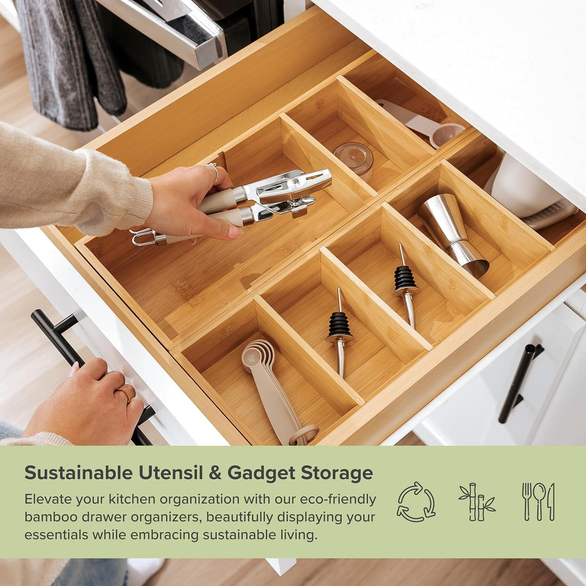 Premium Kitchen Utensils and Junk Drawer Organizer – Small 5-Compartment Design with 4 Removable