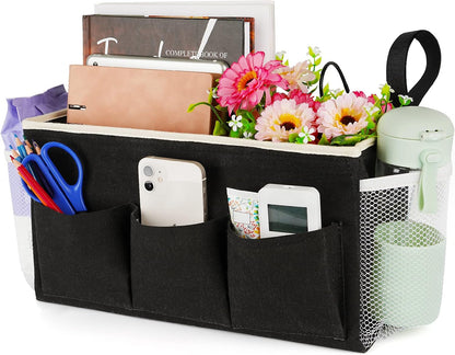 Bedside Caddy Bedside Organizer Bedside Storage Caddy with Fixed Straps and Water Bottle Holder for