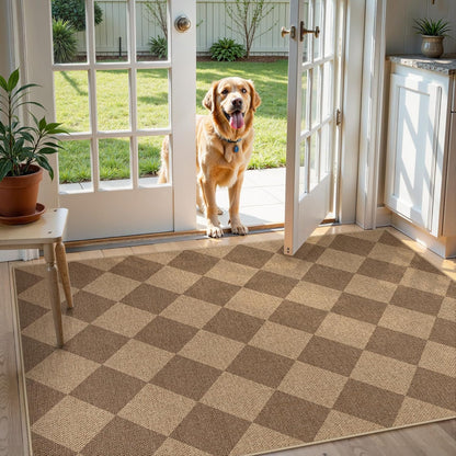 Lahome Checkered Easy Jute Indoor Outdoor Rug, 3x5 Washable Nature Rug for Entryway Living Room