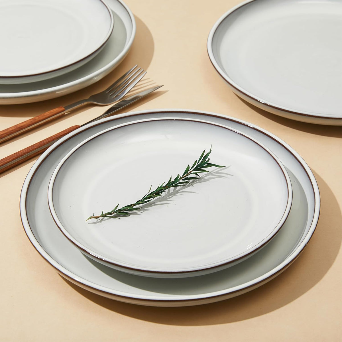 Santorini Mist Terracotta Reactive Glaze Plates and Bowls Sets, Stoneware Dinnerware Sets