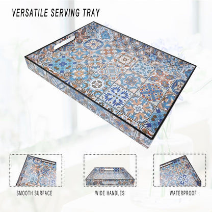 Spsyrine Serving Tray with Handles, Plastic Decorative Tray for Coffee Table, Living Room, Home