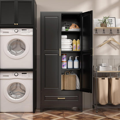 75" Kitchen Pantry Cabinet with Drawer, Metal Storage Cabinets with Doors and 4 Adjustable