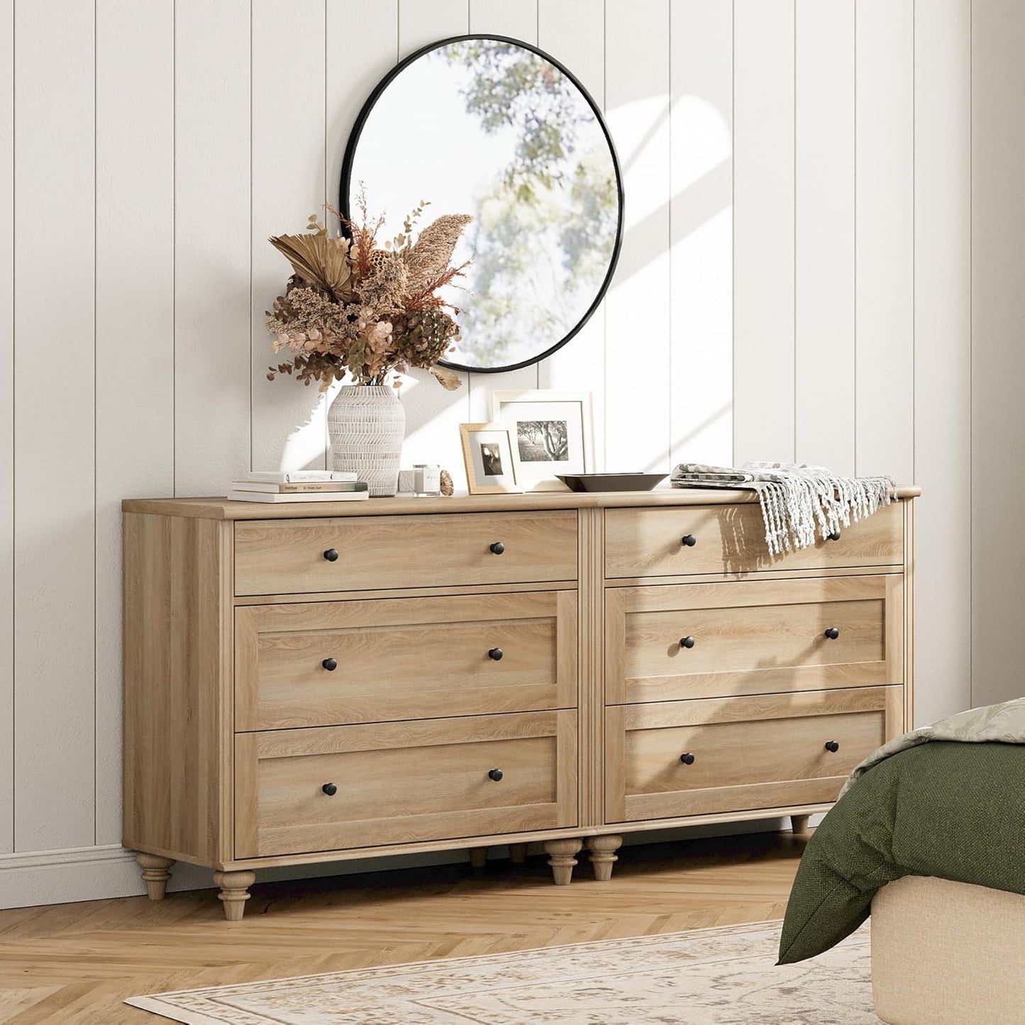 WAMPAT Kids Dresser for Bedroom with 6 Drawers, Oak Baby Dressers with Wide Chest of Drawers, Mid