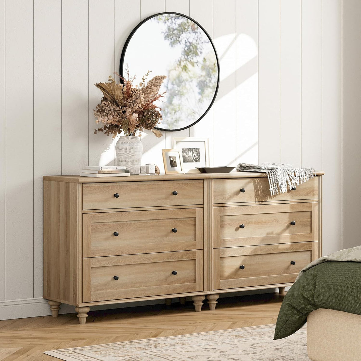 WAMPAT Kids Dresser for Bedroom with 6 Drawers, Oak Baby Dressers with Wide Chest of Drawers, Mid