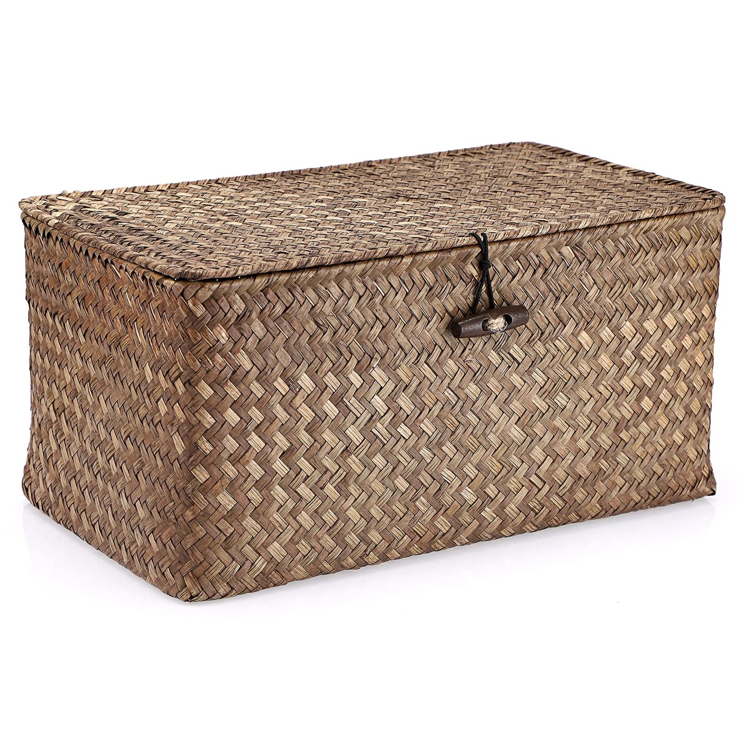 Hipiwe Wicker Shelf Baskets Storage Bin with Lid Handwoven Seagrass Basket