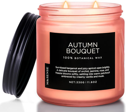 M&SENSE Fall Candle Autumn Wreath Scented, Large 11.6oz Natural Soy Wax 70 Hours Burn Time Clean