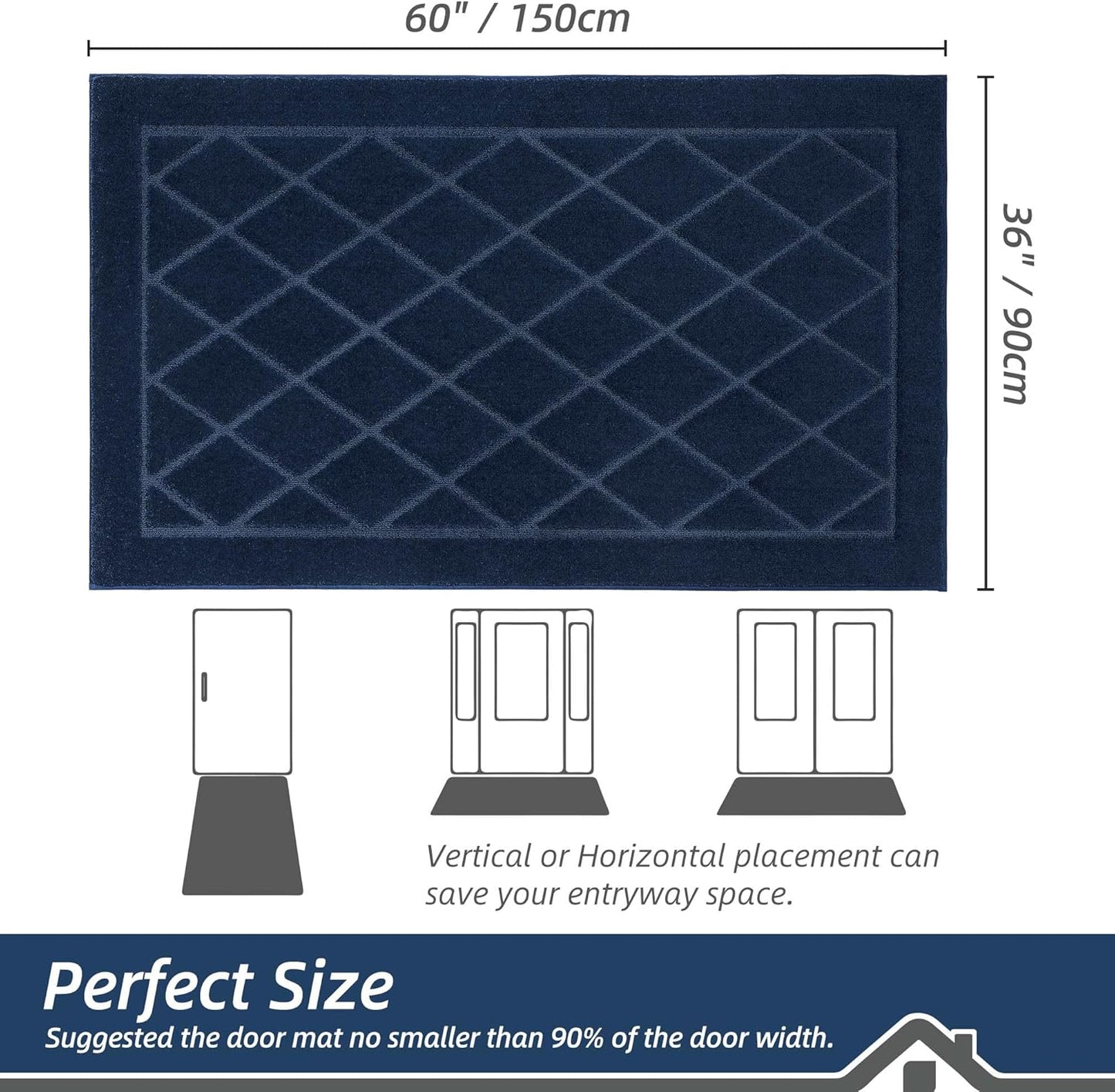BEQHAUSE Dirt Trapper Door Mat 36" x 60", Doormat Non-Slip Entryway Rugs Washable, Dog Door Mat