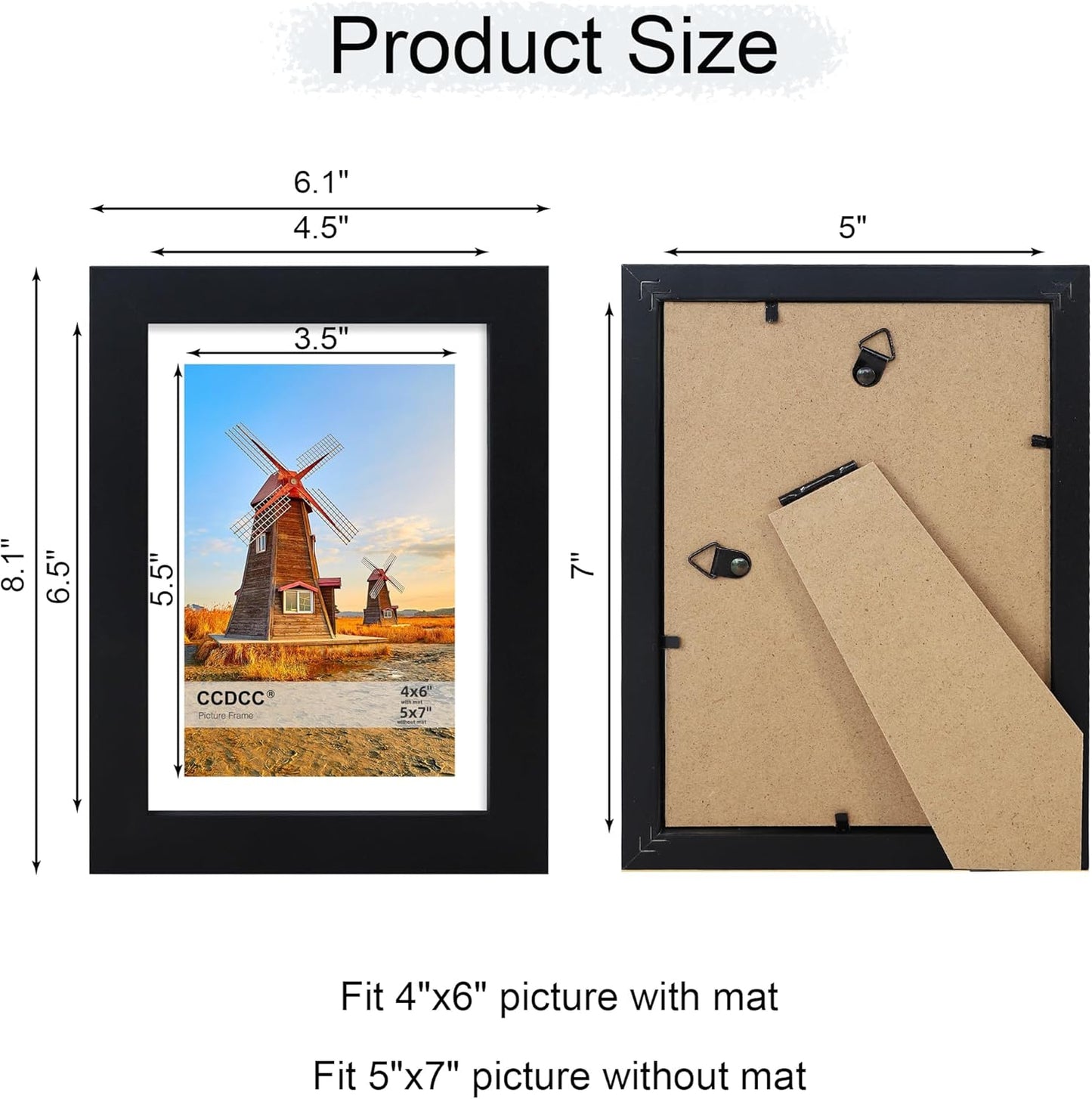 5x7 Picture Frame Set of 4, 5 x 7 Wood Photo Frames with Mat for 4x6, Wooden Frame with Real Glass