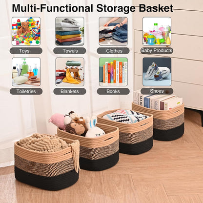 Storage Baskets for Shelves Organizing, Woven Cotton Rope Baskets for Storage, Book Basket, Towel