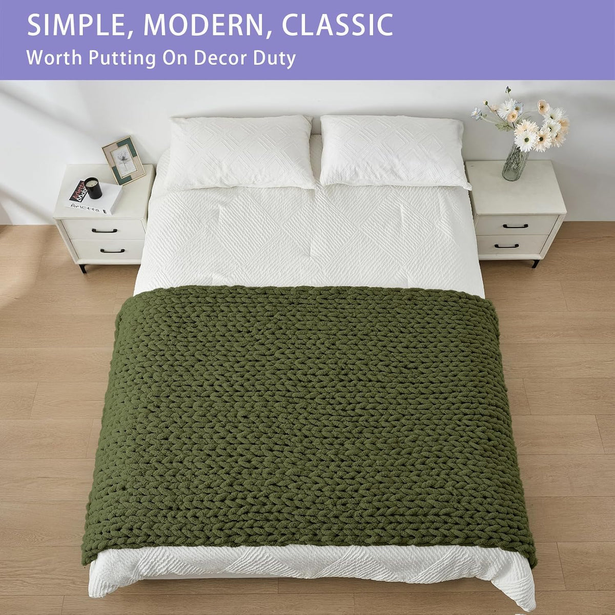 Bigacogo Chunky Knit Throw Blanket for Couch, 40x80 inches, 100% Hand Knitted with Thick Jumbo