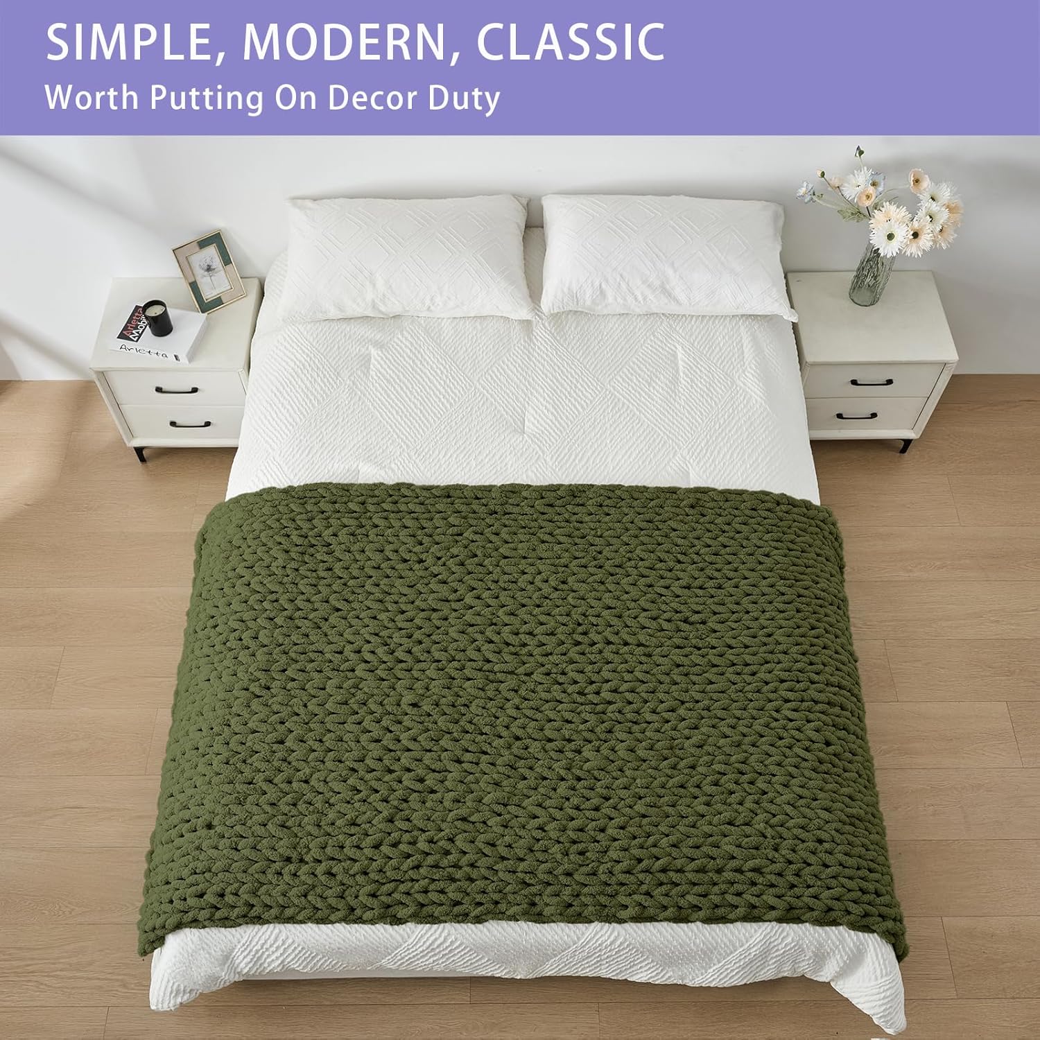 Bigacogo Chunky Knit Throw Blanket for Couch, 40x80 inches, 100% Hand Knitted with Thick Jumbo