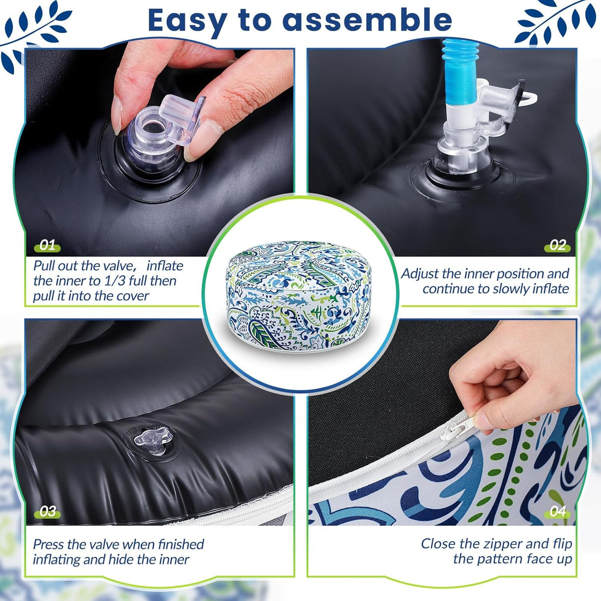 2 Pack Outdoor Inflatable Ottoman Waterproof Inflatable Pouf Foot Rest with Handle D21 x H9