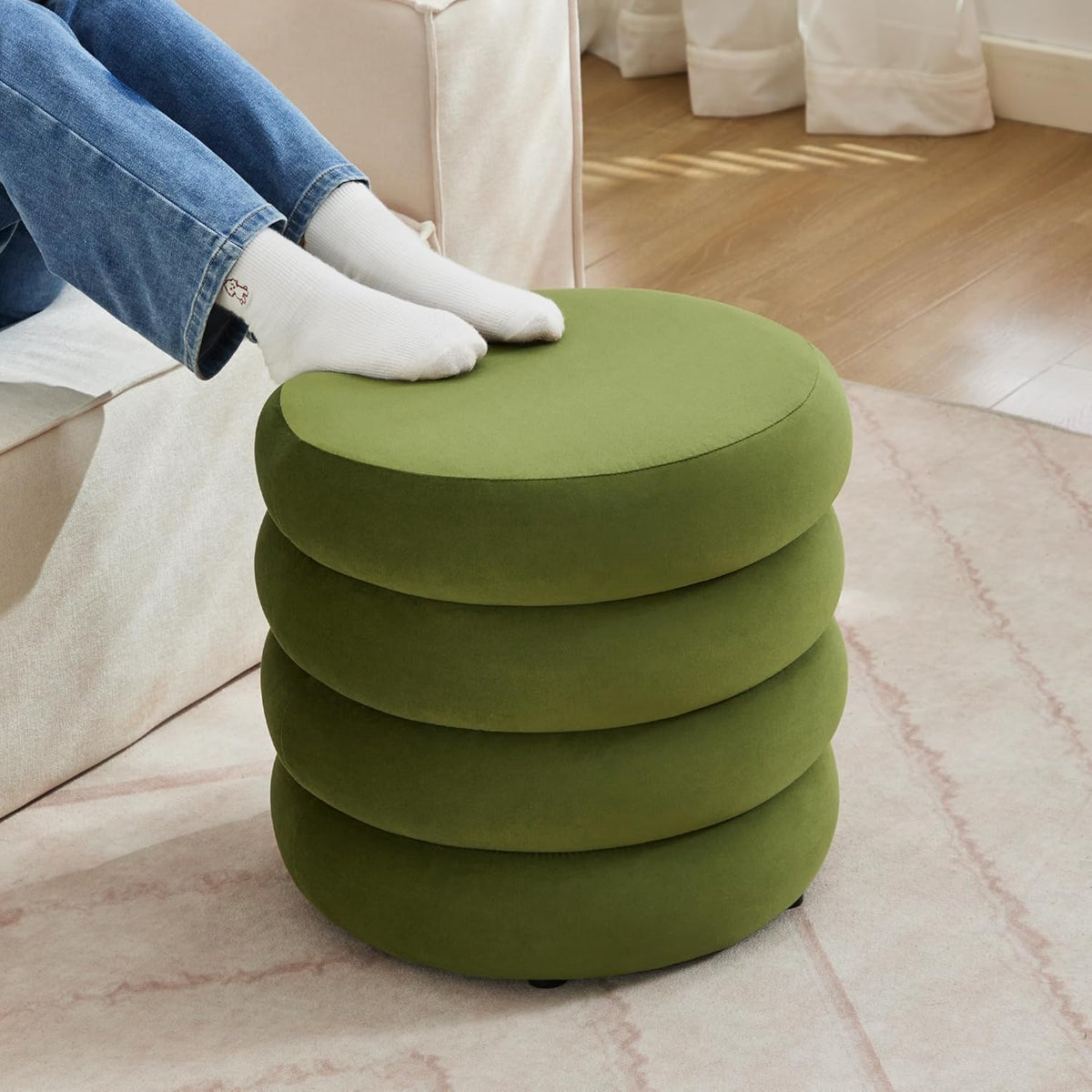 ONEVOG Round Storage Ottoman, 20" Small Ottomans Table with Removable Lid, Velvet Fabric Soft