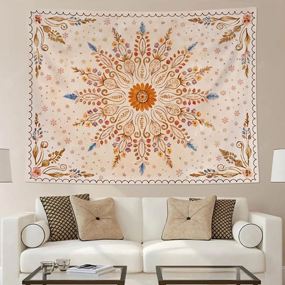 Fowocu Boho Floral Mandala Tapestry for Bedroom Aesthetic Watercolor Bohemian Flower Wall Tapestry