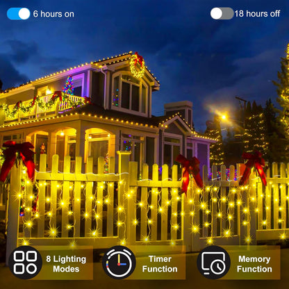 612 LED 60FT Christmas Lights with 136 Drops, 12 Modes Dimmable Warm White Outdoor Hanging Lights