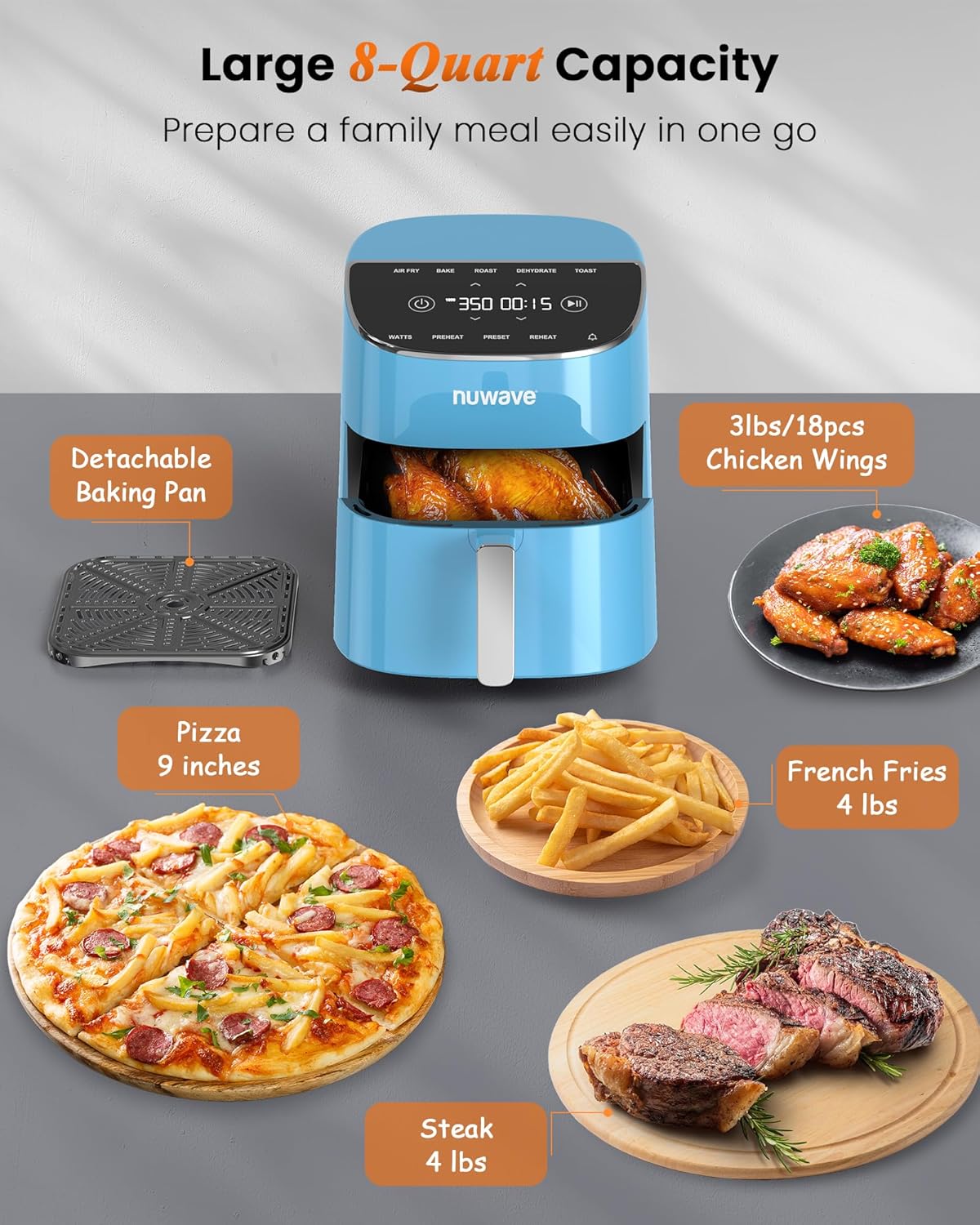 Nuwave Brio Plus Air Fryer 8 Qt, New & Improved, PFAS-FREE, 7 Digital One-Touch Cook Functions that