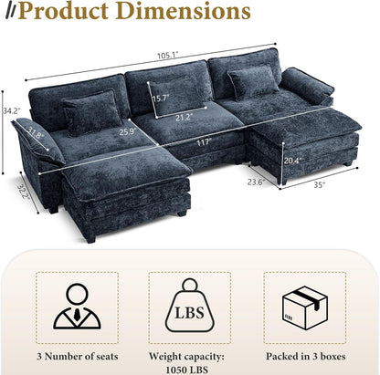 URRED Modular Sectional Sofa Comfy Cloud Couch, Modern Chenille Sofa Sleeper Deep Seat Couches with