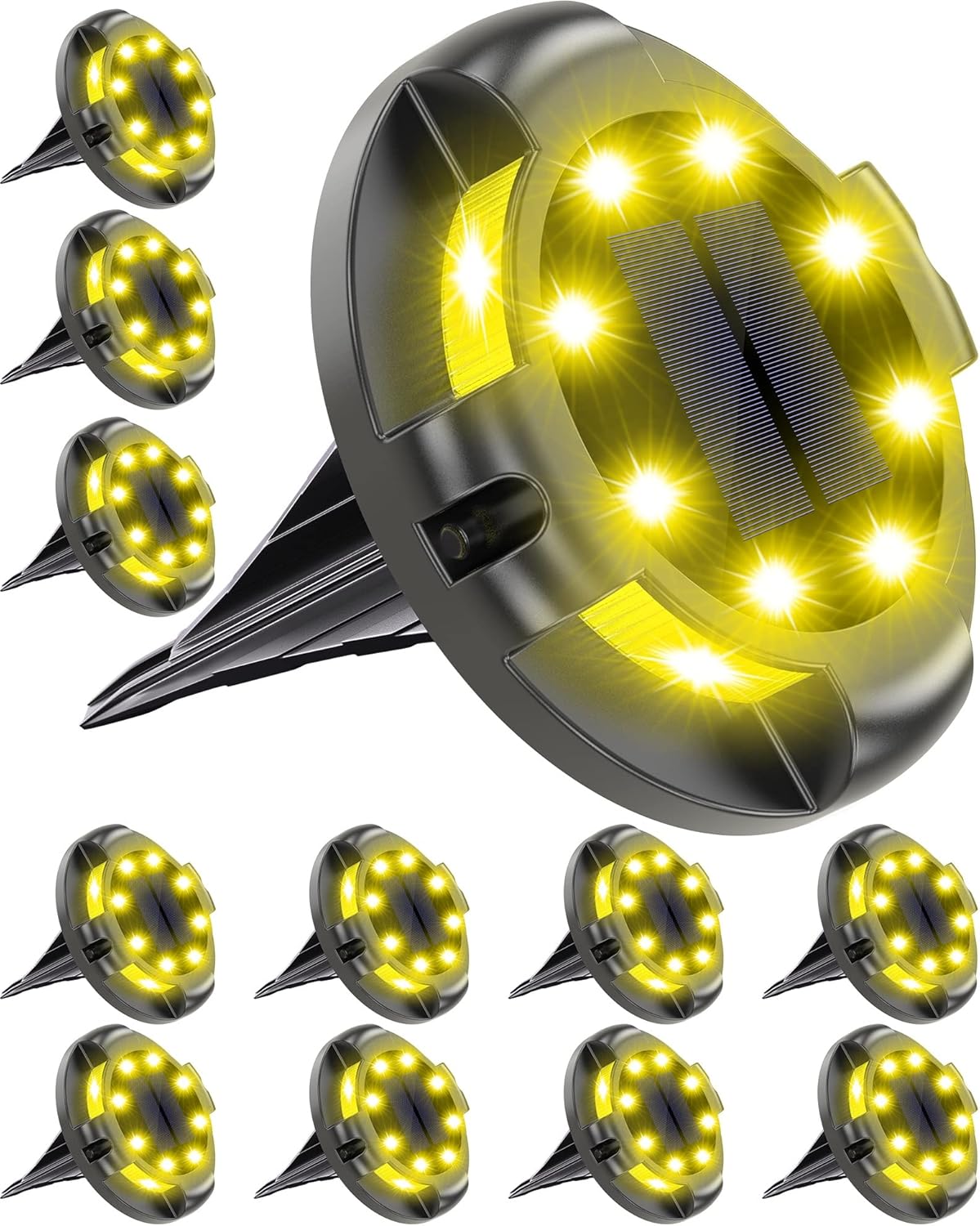 Biling Solar Ground Lights Uplight Sidelight, 12 Packs Bright Solar Outdoor Lights Waterproof for