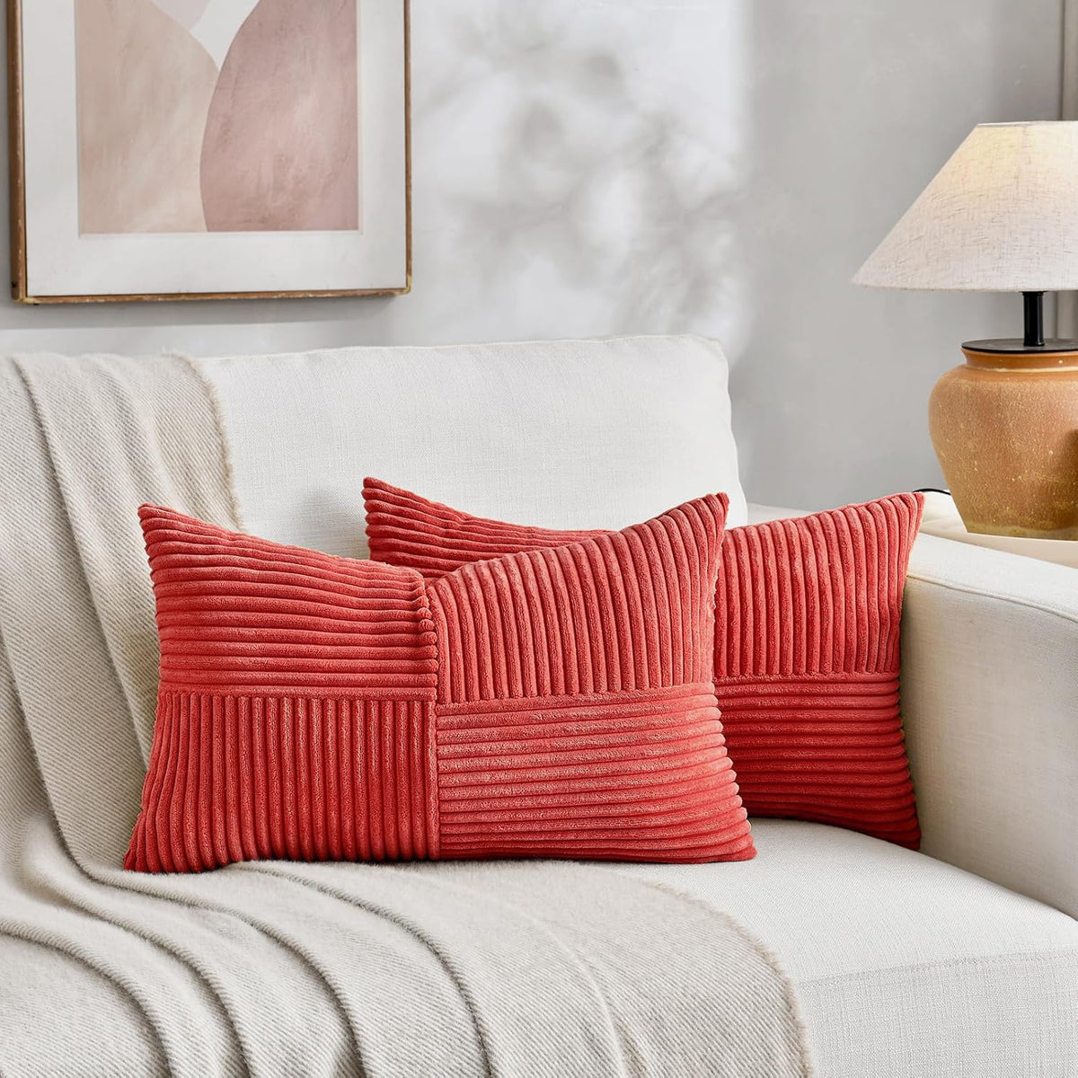 Fancy Homi 2 Packs Red Lumbar Decorative Throw Pillow Covers 12x20 Inch for Living Room Couch Bed
