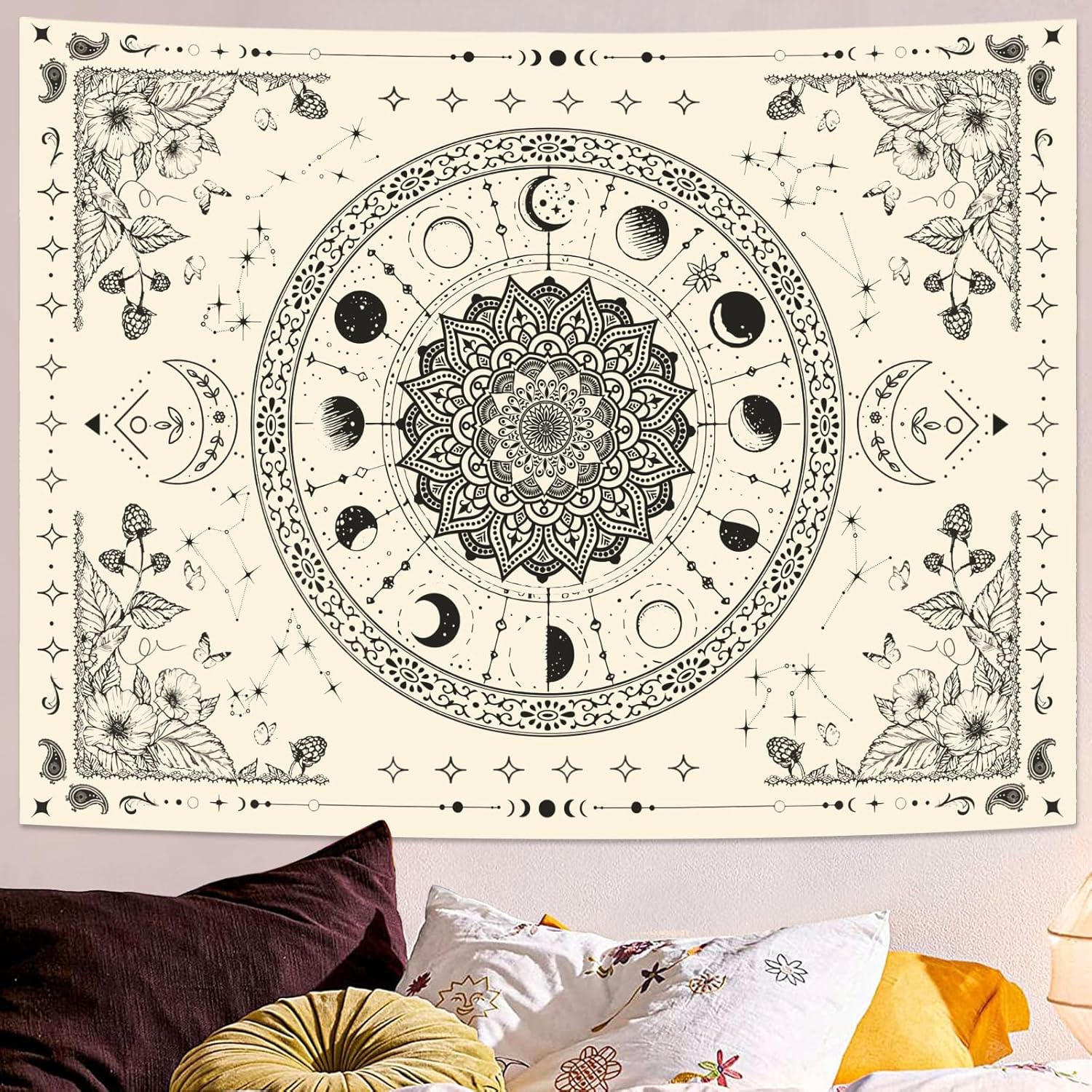 Lunerfex Mandala Moon Tapestry Boho Tapestry for Bedroom Black and White Tapestries Wall Hanging