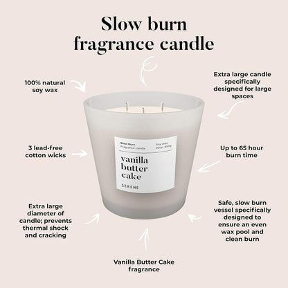 Hidden Label Large Scented Candle, Vanilla Butter Cake, 30oz 3 Wick Huge Candle, Serene Collection