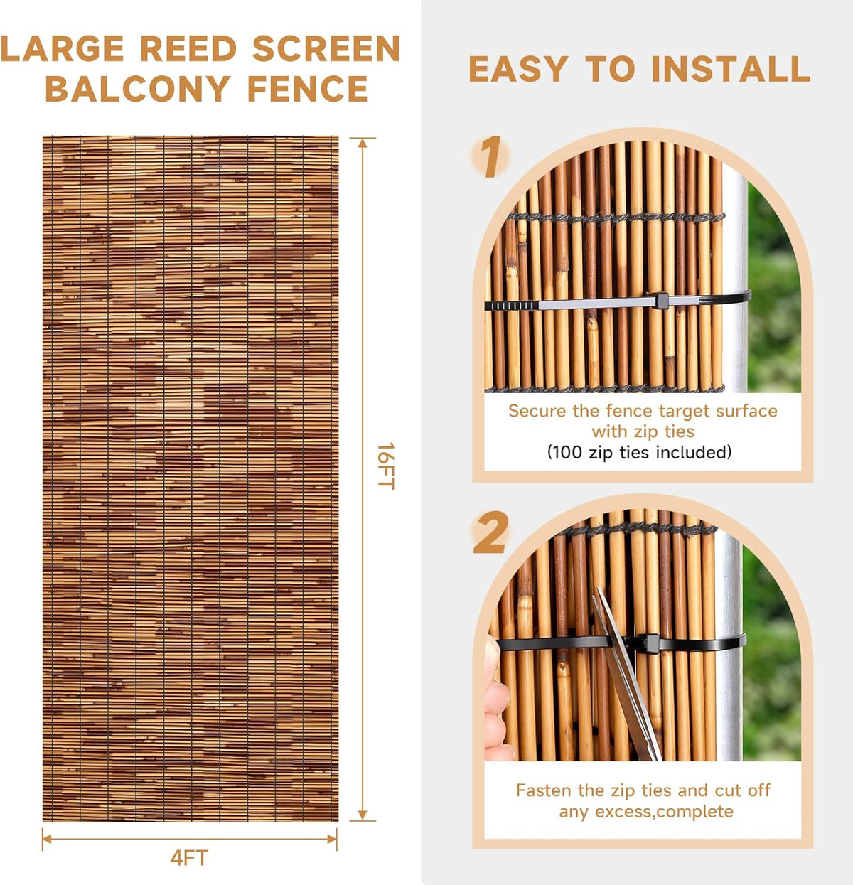 ZNCMRR Natural Reed Fencing Rolls,4FT X 16.4FT Reed Screen Curtain Balcony Reed Fence for Outdoor