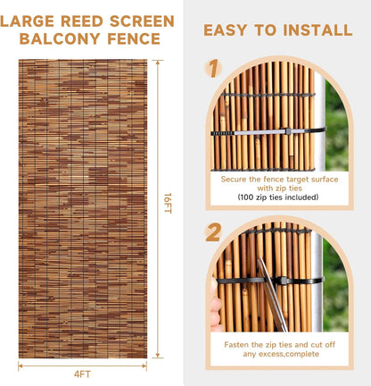 ZNCMRR Natural Reed Fencing Rolls,4FT X 16.4FT Reed Screen Curtain Balcony Reed Fence for Outdoor