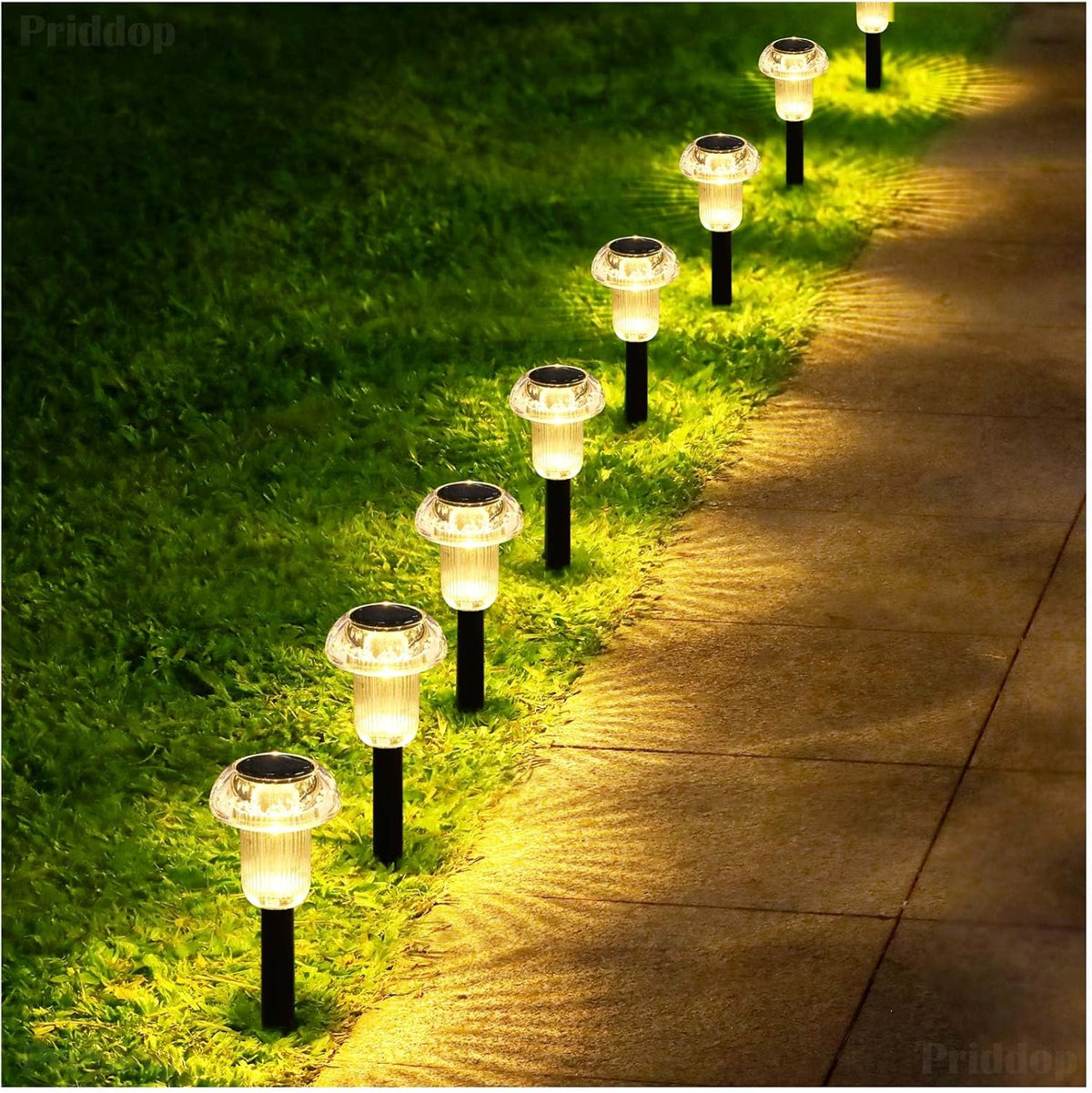 Solar Lights Outdoor Pathway Waterproof 8 Pack Warm White LED Acrylic Mushroom Decorative Garden