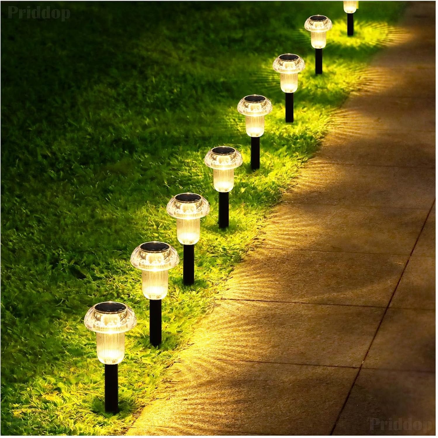 Solar Lights Outdoor Pathway Waterproof 8 Pack Warm White LED Acrylic Mushroom Decorative Garden