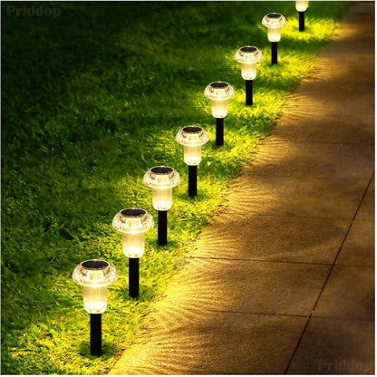 Solar Lights Outdoor Pathway Waterproof 8 Pack Warm White LED Acrylic Mushroom Decorative Garden