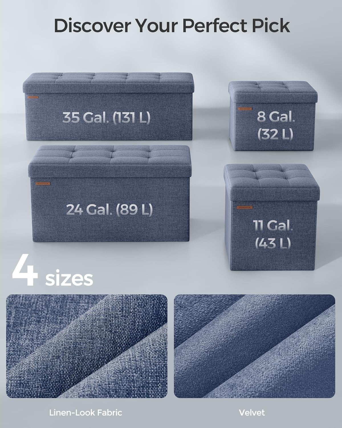 SONGMICS MAZIE Collection - 43 Inches Folding Storage Ottoman Bench, Ottoman Foot Rest, End of Bed