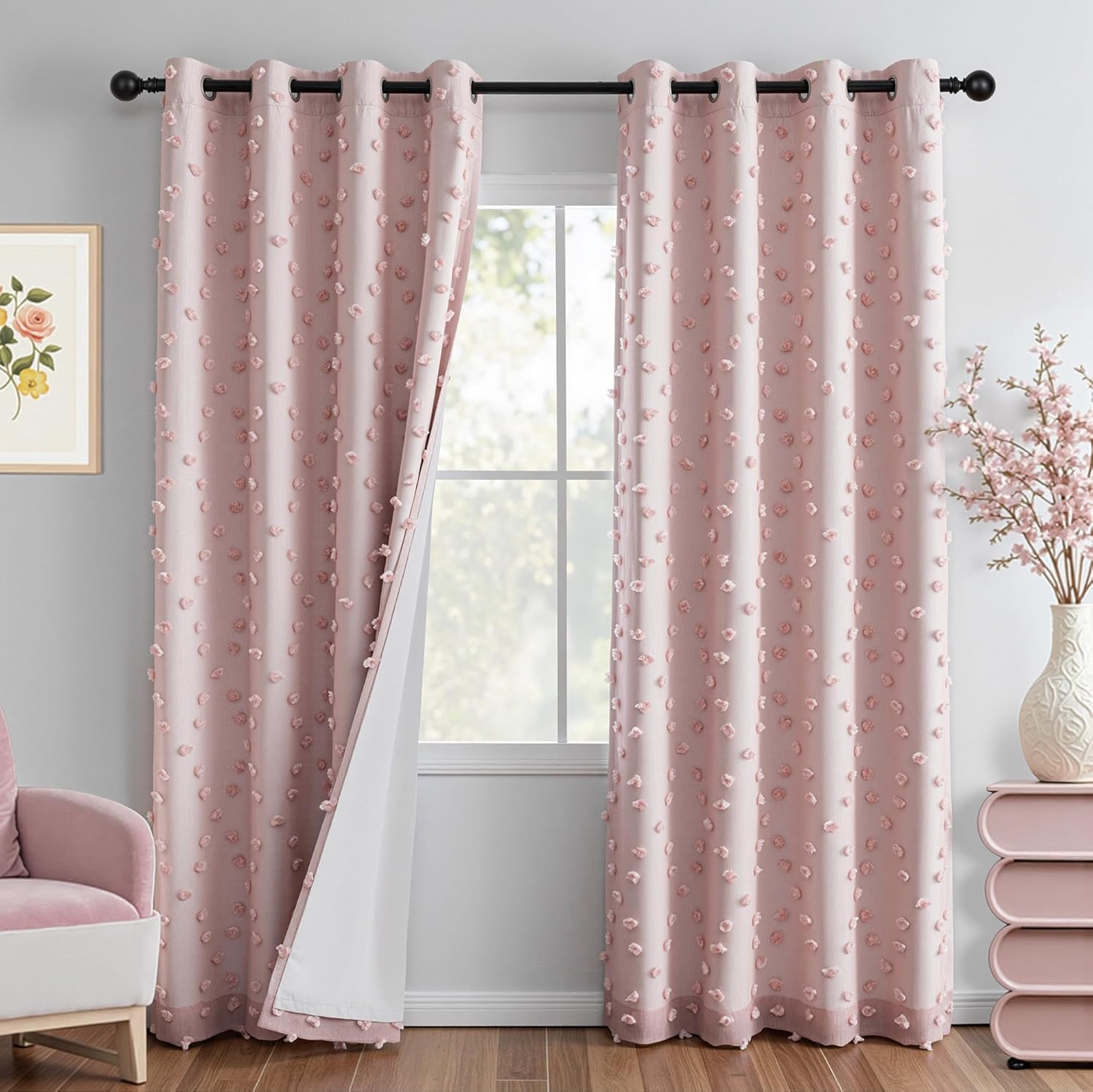 MYSKY HOME 100% Blackout Curtains for Girls Bedroom 84 Inch Long Total Light Blocking Blush Pink