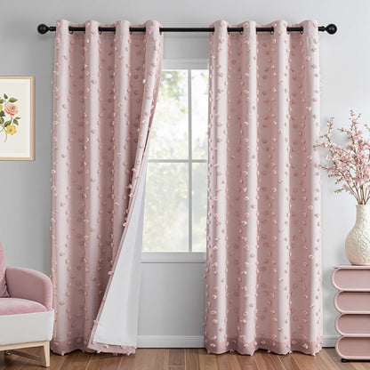 MYSKY HOME 100% Blackout Curtains for Girls Bedroom 90 Inch Long Total Room Darkening Curtain for