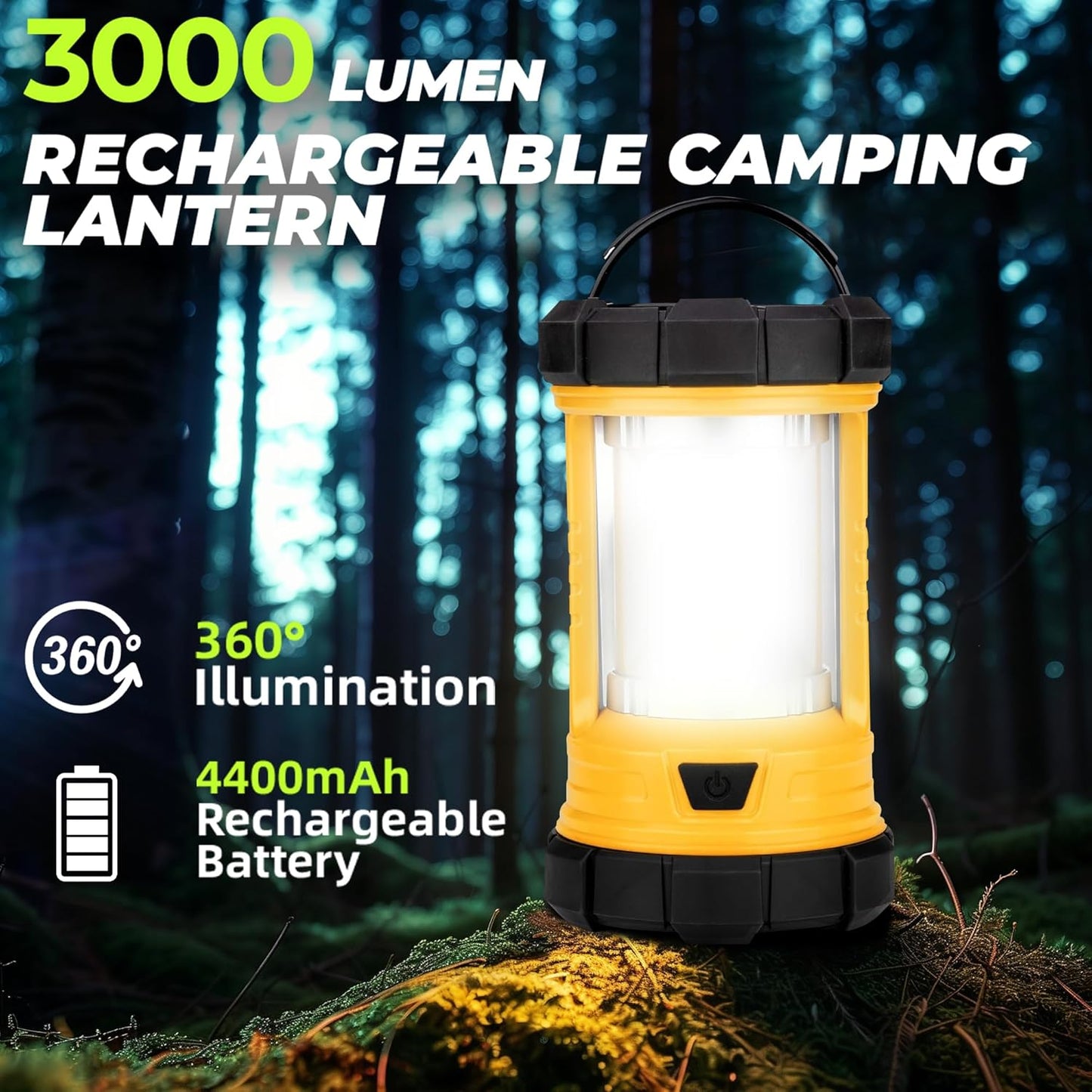 Rechargeable Camping Lantern, 3000LM 5 Light Modes Camping Light 4400 Capacity Phone Charger LED