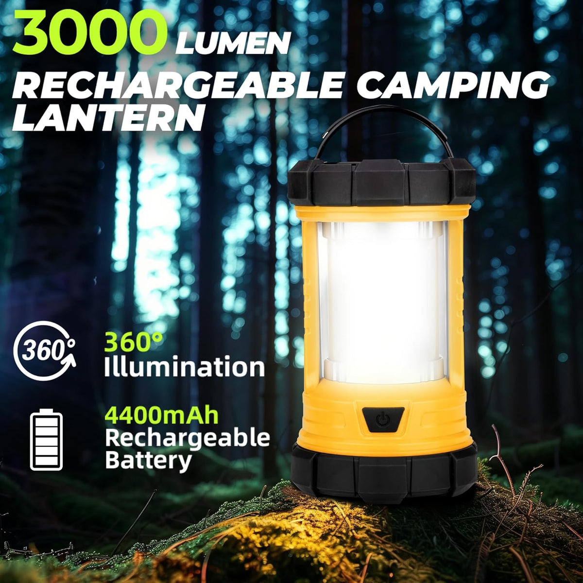 Rechargeable Camping Lantern, 3000LM 5 Light Modes Camping Light 4400 Capacity Phone Charger LED