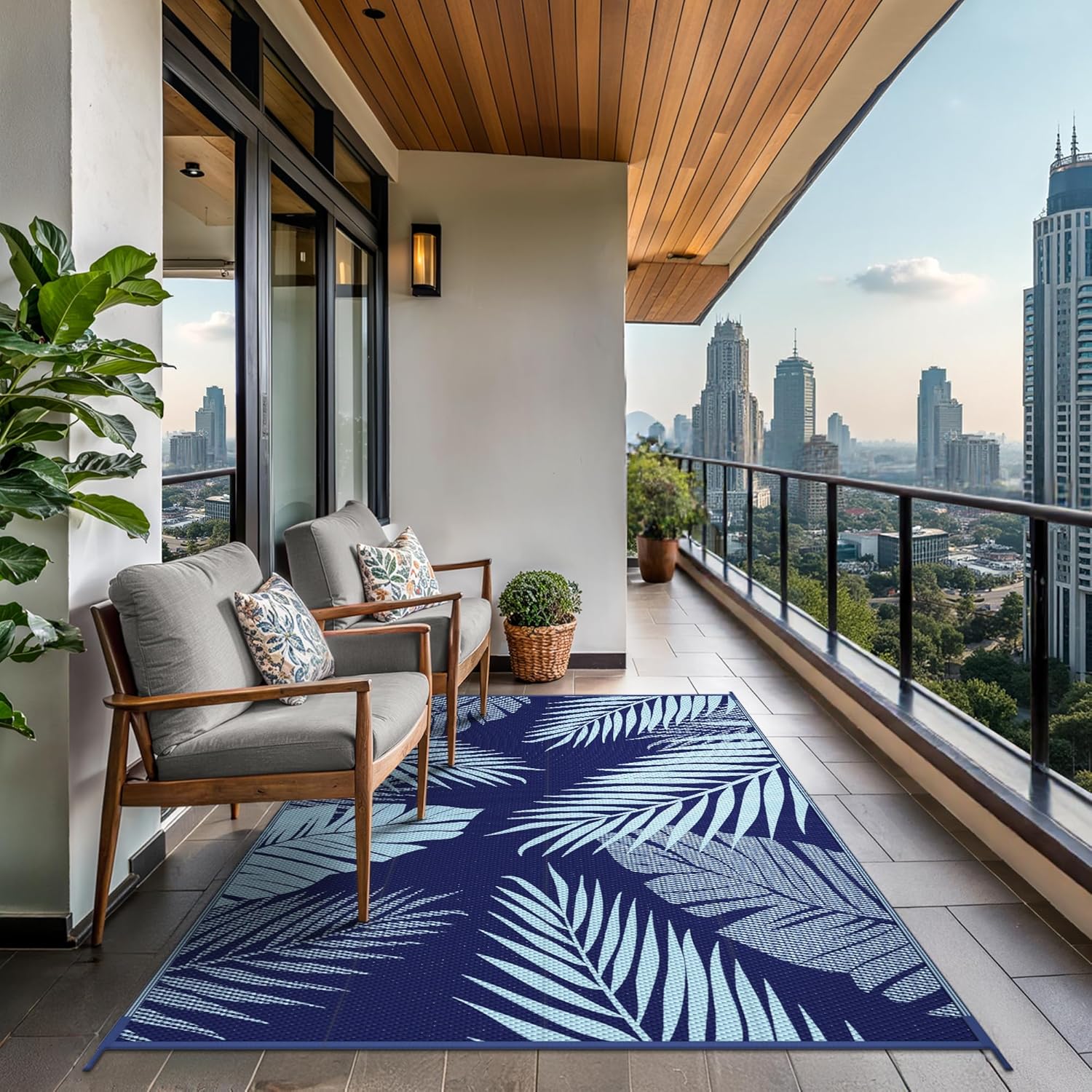GENIMO Outdoor Rug 5' x 8' Waterproof for Patios Clearance, Reversible Outdoor Plastic Straw