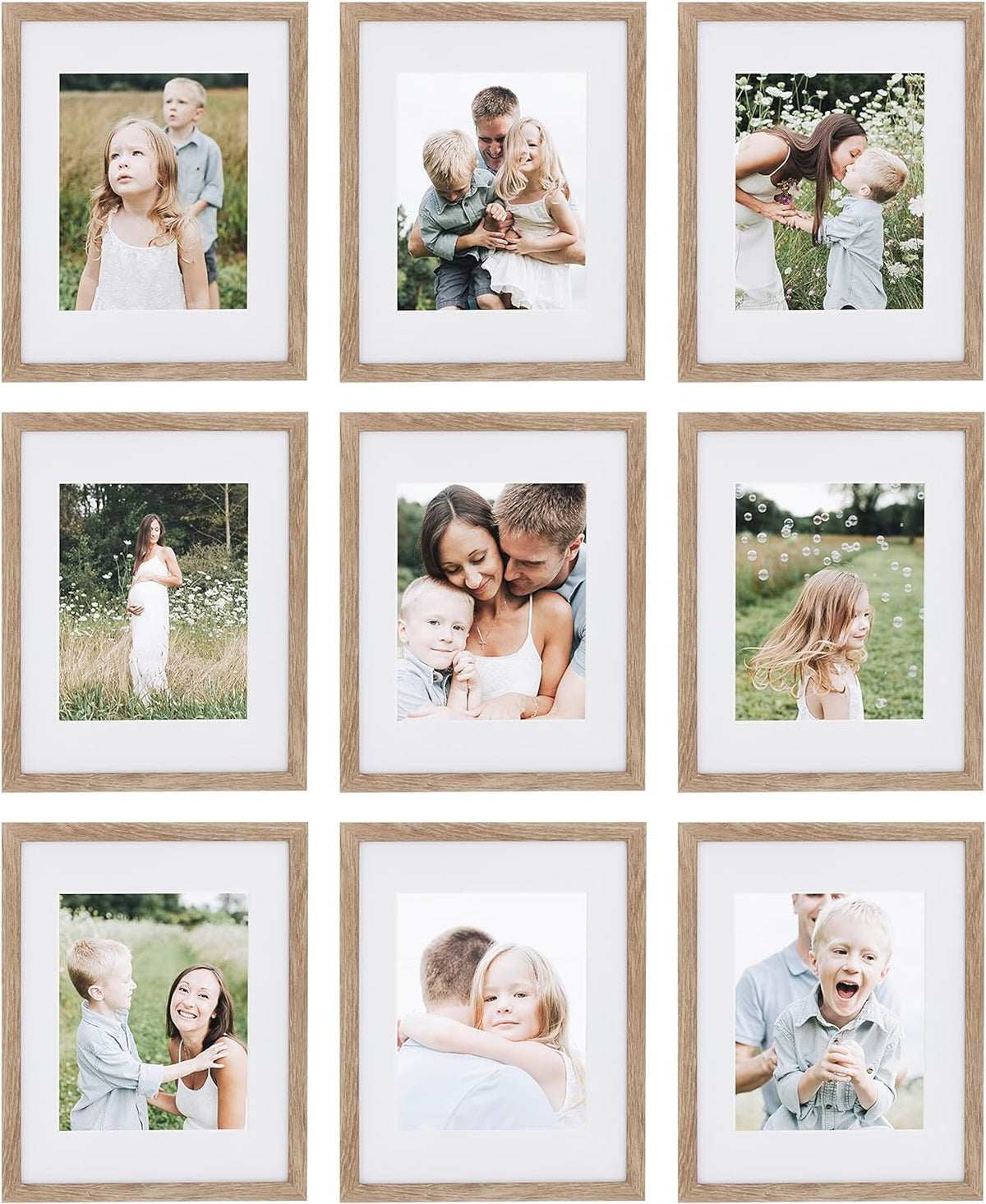 Sheffield Home 9 Piece Gallery Wall Frame Set, 11x14 Inch, Light Natural