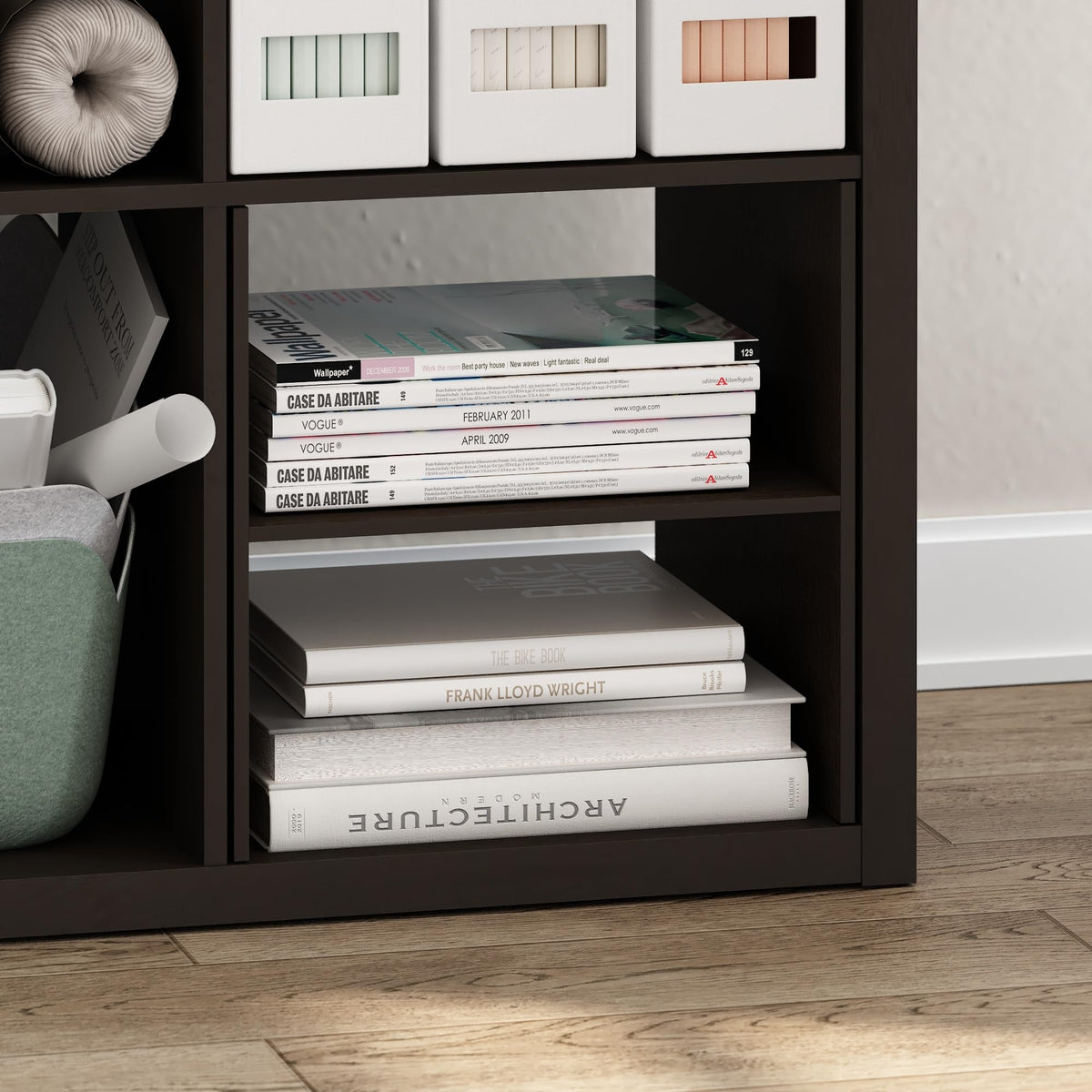 Furinno Cubicle H-Shelf Cube Insert, 2-Tier Cube Organizer, Black Oak