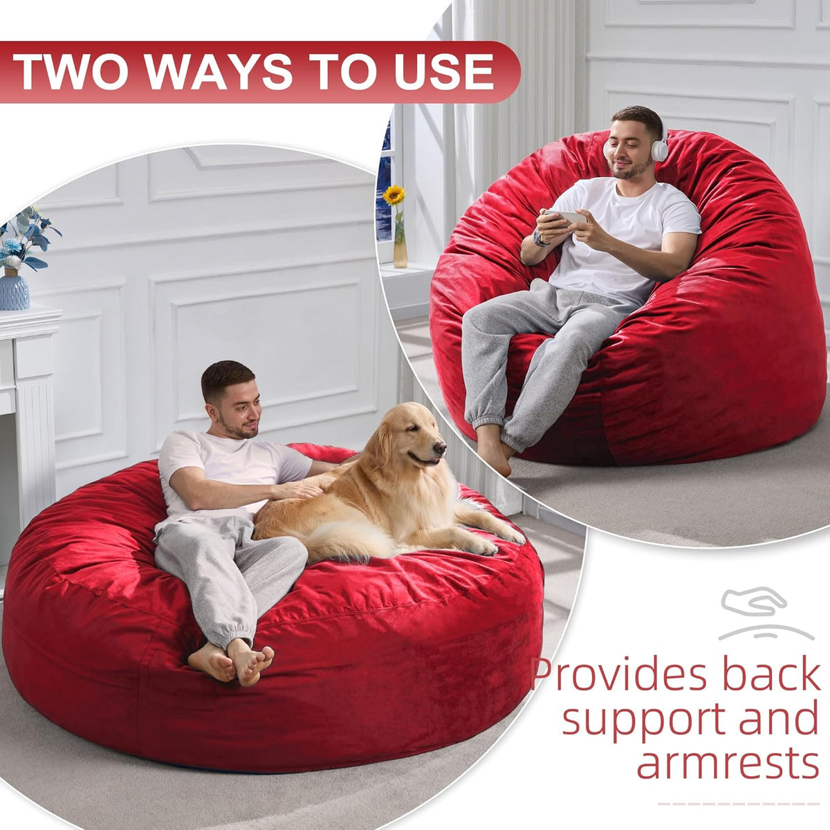 Hobestluk 6FT Bean Bag Chair Bean Bag Chairs for Adults Giant Bean Chairs with Velvet Cover, Memory