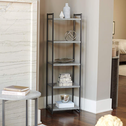Household Essentials Slate Concrete & Iron Five-Shelf Tower Bookcase