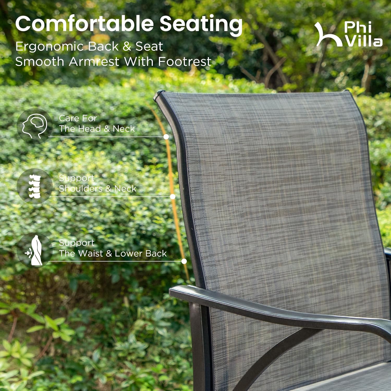PHI VILLA 5 Piece Outdoor Bar Set, High Top Patio Table and Chairs with 4 Swivel Bar Stools (Grey)