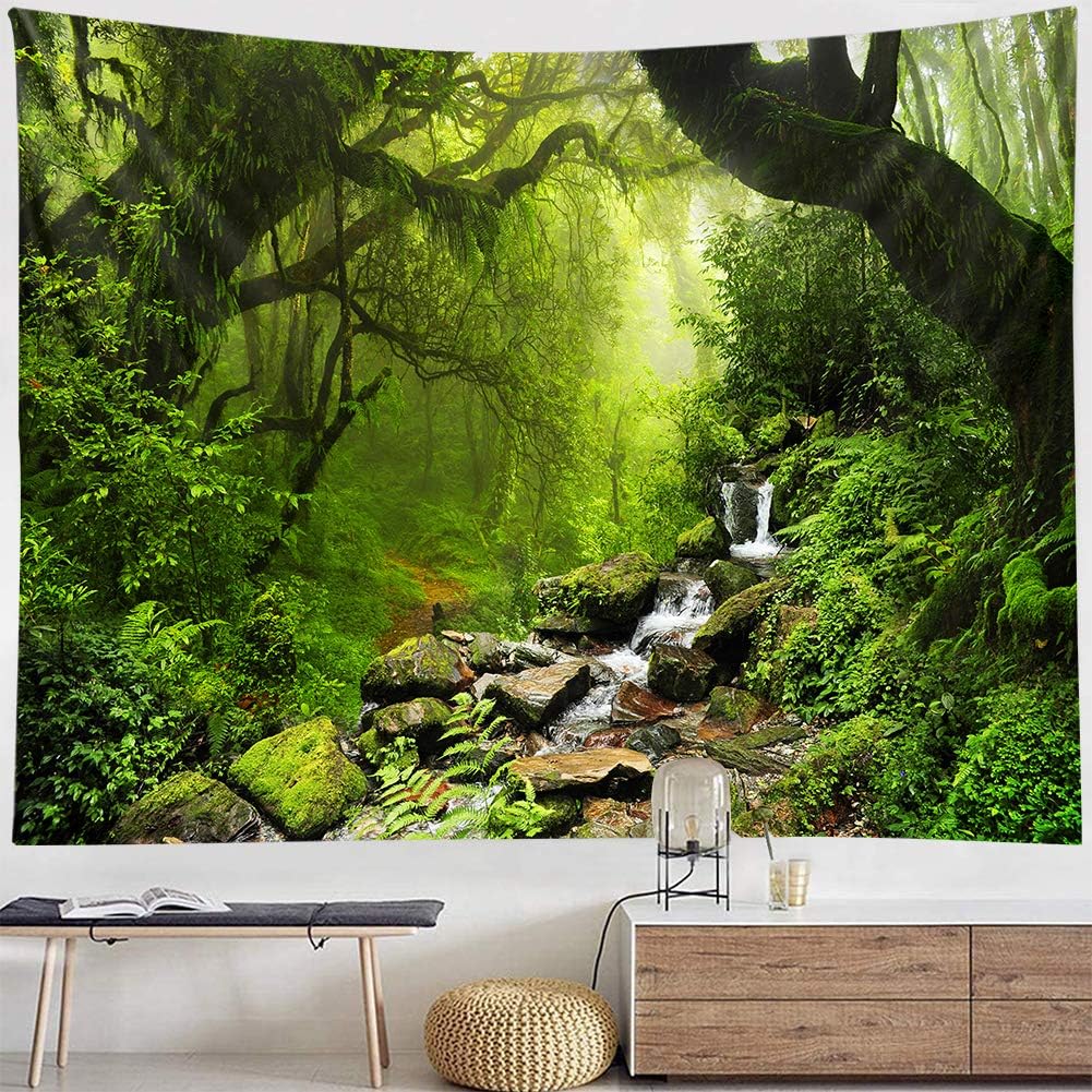 Llamazing Forest Tapestry - Green Creek, 60''L51''W - Magic Landscape for Living Room & Bedroom