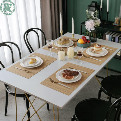 ANDSTAR Set of 12 Pcs Bamboo Placemats - Natural & Brown & Black, Anti-Slip, Heat-Resistant