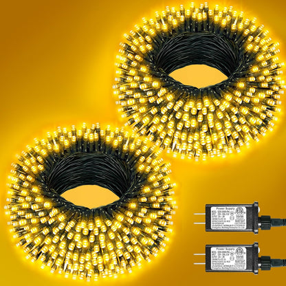 2 Pack Christmas Lights Outdoor, Total 200FT 600LED Christmas Tree Lights with 8 Modes Waterproof