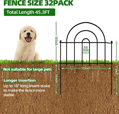 Decorative Garden Fence, 32 Panels No Dig Fence 45.3ft(L) x13in(H) Animal Barrier for Dog Rabbit