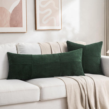 Fancy Homi Set of 2 Dark Green Boho Long Lumbar Body Decorative Throw Pillow Cover 14x36 Inch for