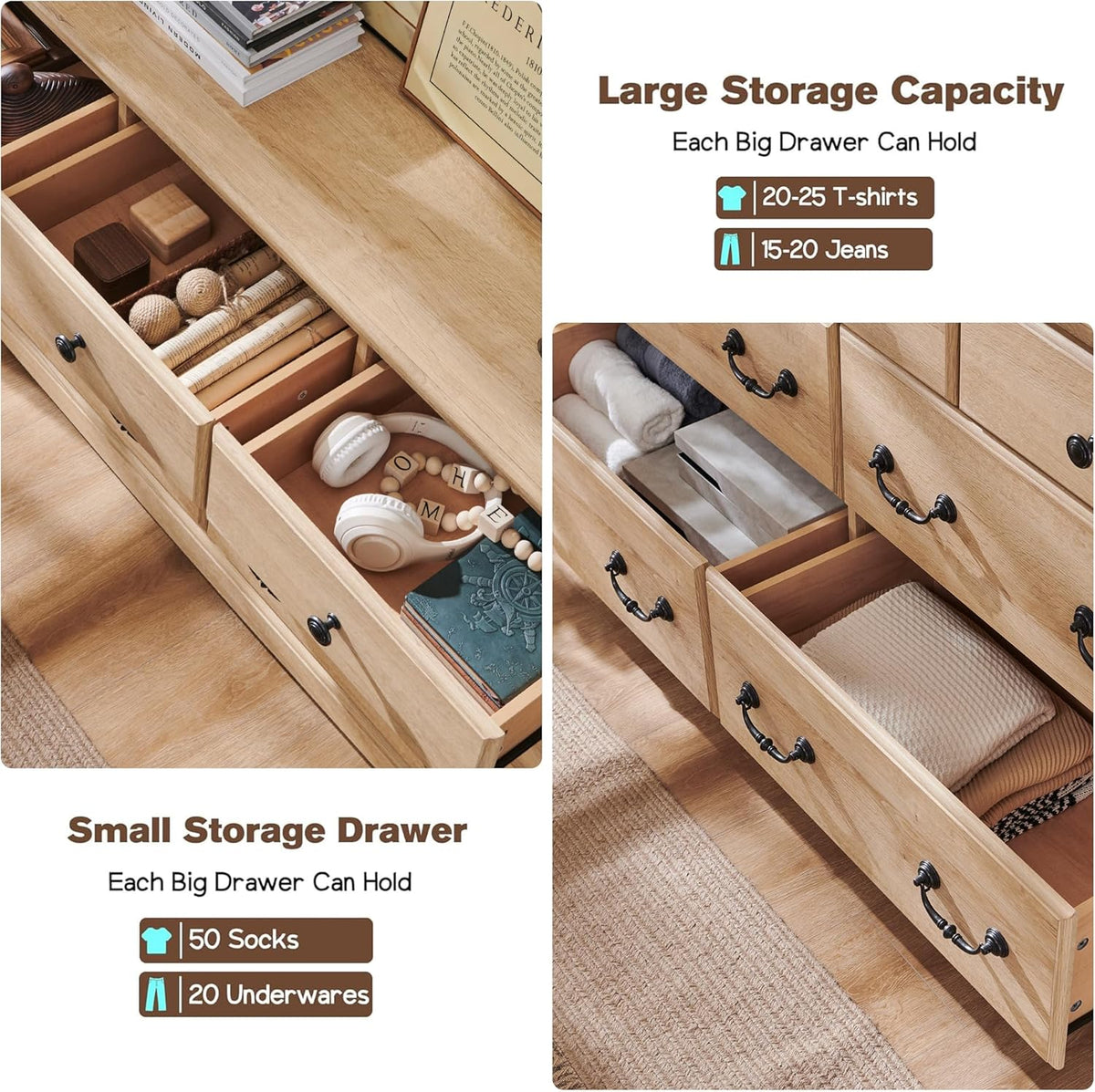 T4TREAM 7 Drawers Dresser Chests for Bedroom, Wood Vintage Chests of Drawers, Rustic Dressers Chset