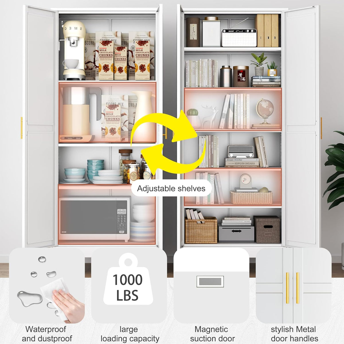 Kitchen Pantry Storage Cabinet with Doors and Adjustable Shelves, Metal ClosetMaid Food Pantry