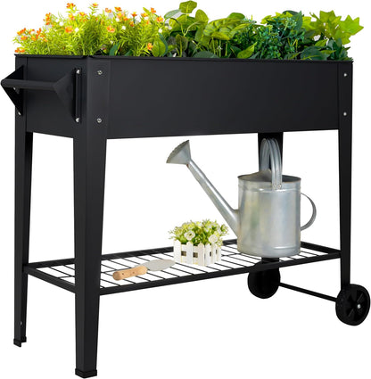 Elevate 32" Tall Raised Garden Bed Outdoor with Wheels & Shelf for Mobility, 400LBS Capacity